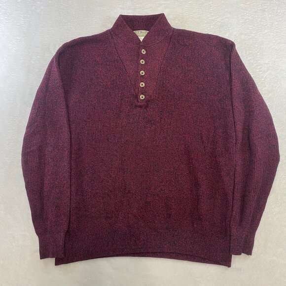 Vintage LL Bean Sweater Men's XL Fisherman 5 Button Henley Hethered Red Knit USA - Picture 1 of 10